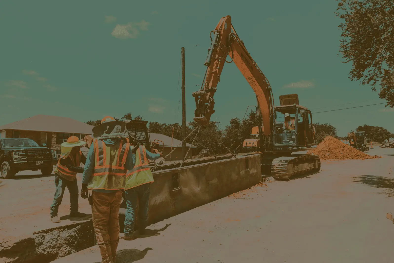 A skid-steer loading up an eighteen wheeler with dirt.